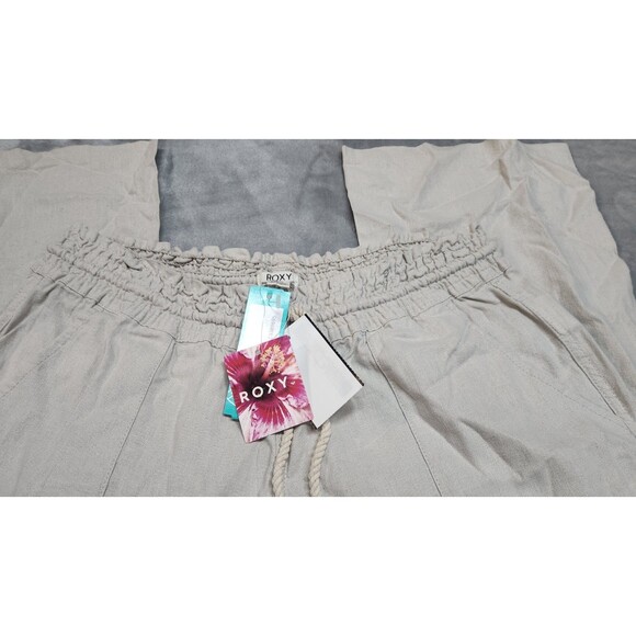 Roxy Oceanside Linen Blend Pant Women's L Stone Drawstring Beach Pants NWT - Picture 4 of 11